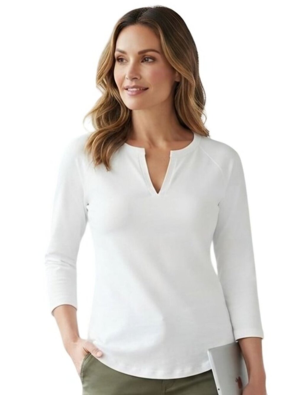 Ellie Kai Wrote Split Neck 3/4 Sleeve Pleated Back Jersey Closet Staple Size S